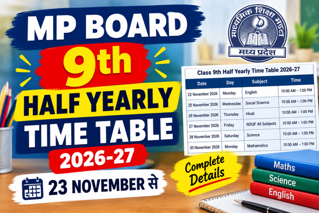 MP Board Class 9th Half Yearly Time Table 2026-27